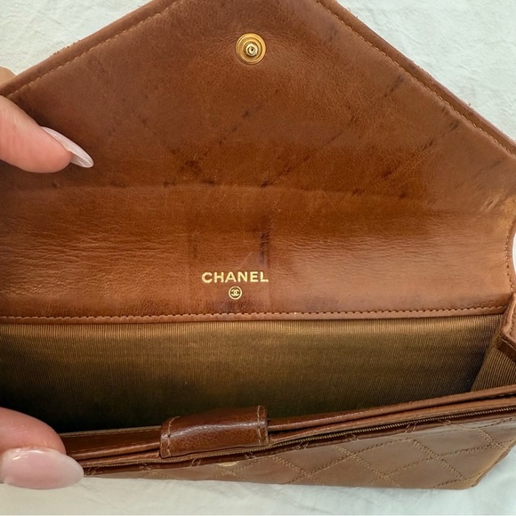 CHANEL Brown Leather Matelasse Long Wallet on Chain Envelope Gold CC - Picture 12 of 14